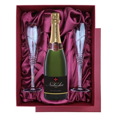 Personalised Champagne - Black Label in Red Luxury Presentation Set With Flutes
